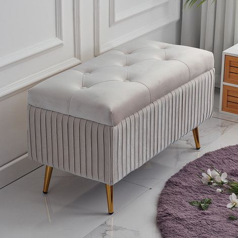 Pouf Contenitore Panta in Velluto Rettangolare Morbido Capiente Divanetto Grigio (1/5)