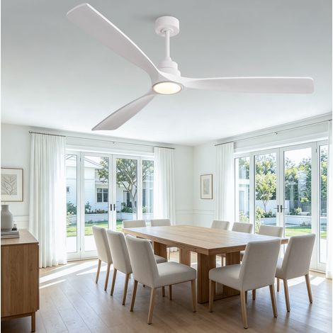 Plafonnier ventilateur 183x183x34,5 cm en métal et bois blanc, moderne pour salon FloraGrace (1/5)