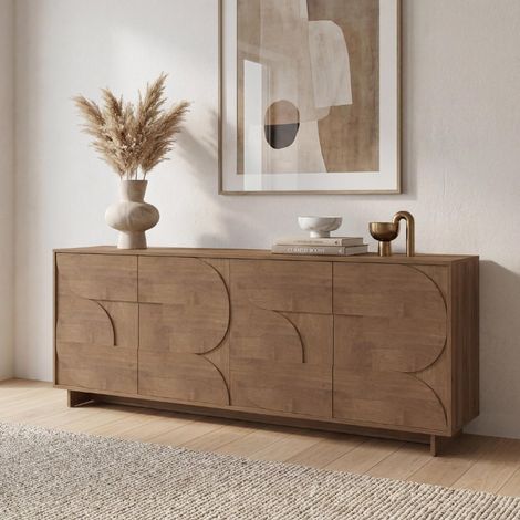 Buffet bas design effet noyer portes motifs ronds 205cm ZAZ (1/5)