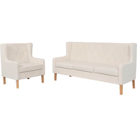 2-tlg. Sofa-Set Stoff Cremeweiß