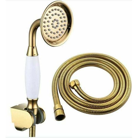 Kit de douche en laiton avec flexible de 1.5 m et support de douche doré. (1/4)