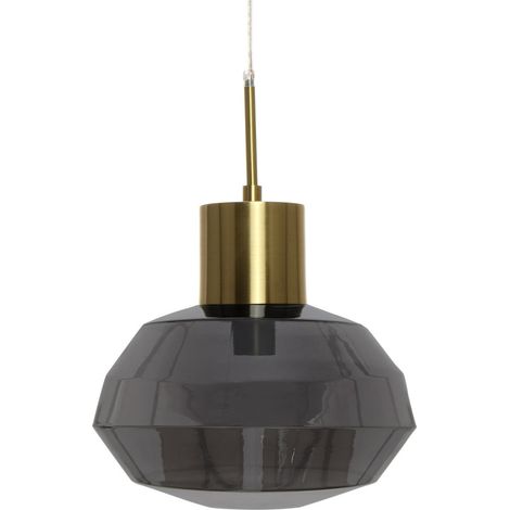 Lampada a sospensione Vince in vetro fumé e metallo dorato (1/4)