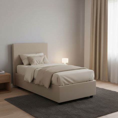 Talamo Italia Cama individual Cinzia, Cama contenedor con tapizado en ecopiel, 100% Made in Italy, Apertura frontal, con colchón Cm 90x200 incluido, Tórtola, con embalaje reforzado (1/5)