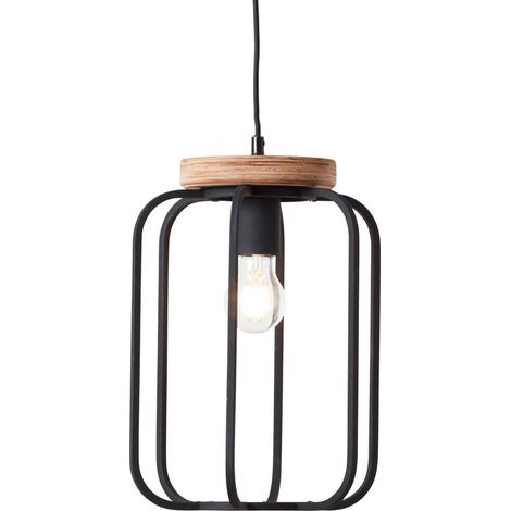BRILLIANT lampe, suspension Tosh 25cm bois antique / corindon noir, 1x A60, E27, 40W, bois issu de la foresterie durable (FSC) (1/3)