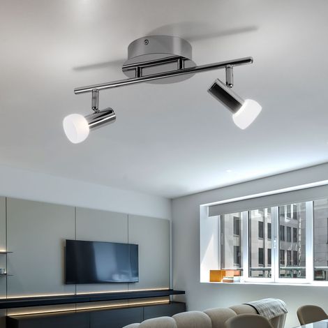 Plafonnier LED chrome plafonnier salon 2 flammes, avec spot orientable, 2x 4,6W 2x 229lm blanc chaud, LxP 38x14 cm (1/5)