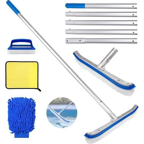 Brosse Piscine avec Manche 180cm, Balai Piscine Brosse 45cm,Brosse Nettoyage Piscine, Kit Nettoyage Piscine, pour Nettoyer Le Fond et Les parois de la Piscine et sols sans Effort (1/5)