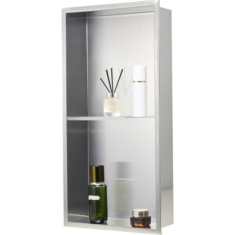 VEVOR Niche Douche Encastrable, 10,2x33x63,5 cm, Niche Murale en Acier Inoxydable Double Niveau, Etagere de Salle de Bain Moderne Etanche, pour Stockage Savon Shampoing Douche Salle de Bains, Argente