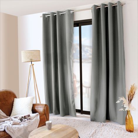 Rideau 100% Occultant Thermique hiver/été - 135 x 240 cm - 135x240cm - Gris