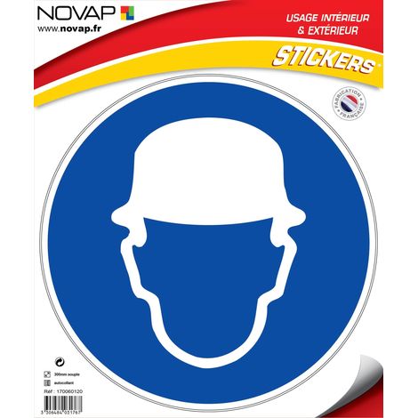 Panneau Obligation de porter un casque - Vinyle adhésif Ø300mm - 4031767