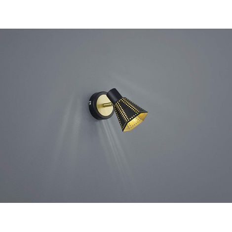 Wandleuchte mit verstellbarem Spot Wandlampe schwarz gold Bettleuchte, Metall, Dekorstanzungen, E14, LxH 9,5x17 cm, Trio Leuchten 800300132 (1/5)