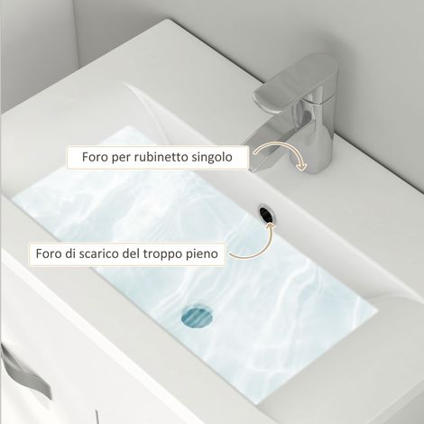 Meuble vasque suspendu blanc brillant 61x40x50 cm, avec meuble de rangement 2 portes à fermeture douce, lavabo intégré moderne pour salle de bain.