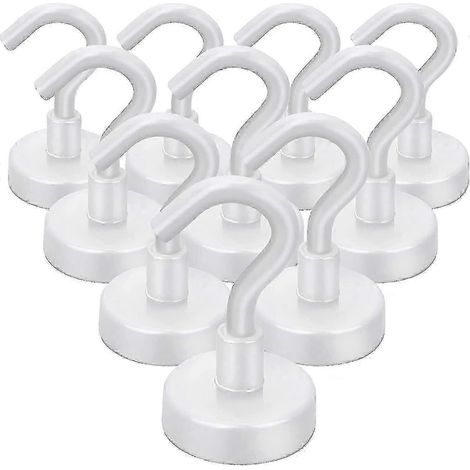 Crochets magnétiques ultra-résistants, aimants en terres rares de 10 kg (22 lb) pour réfrigérateur, maison, cuisine, bureau, croisière – Lot de 10 (blanc) (1/5)