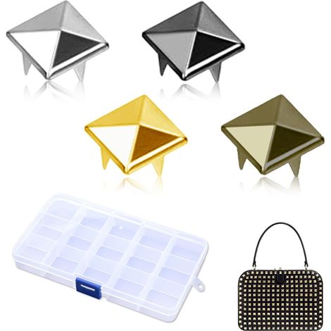 Rivets en Cuir, 200 Métal Rivets Carrés, Rivet Punk Mode, Rivet Pyramidaux à Quatre Griffes, Rivets Carrés pour Couture, Idéal pour Chaussures et Vêtements, Clous Décoratifs pour Vêtements (1/5)