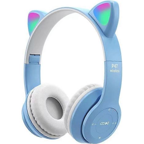 Casque Bluetooth oreilles de chat pour enfants, sans fil, pliable, avec micro et lumière LED RGB, idéal comme cadeau pour l'école ou les jeux vidéo. (1/5)