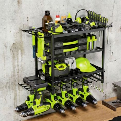 Organisateur mural d’outils pour garage – Rangement mural robuste en métal avec étagères et porte-marteaux – Idéal pour atelier, garage, cadeau pour hommes (1/5)