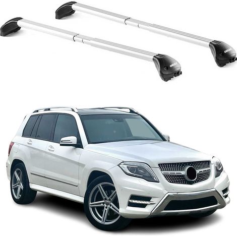 OMAC Barres de toit transversales certifiées TÜV pour Mercedes GLK X204 2008-2015 – Verrouillables (4 antivols) – Charge max 100 kg – Sangle inox + protection caoutchouc Argent (1/4)