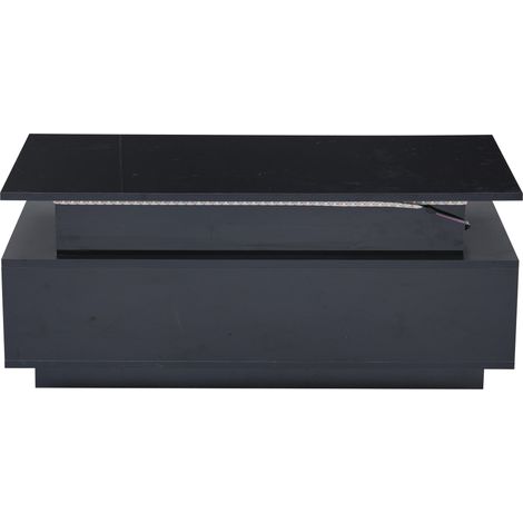 Table basse noire avec plateau réglable en hauteur, rangement caché et tiroir, 96x45x40 cm, avec éclairage LED (1/5)