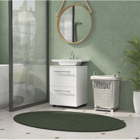 Meuble sous-vasque compact blanc 41,5x35,5x59 cm – MEUBLIV pour petite salle de bain (1/5)