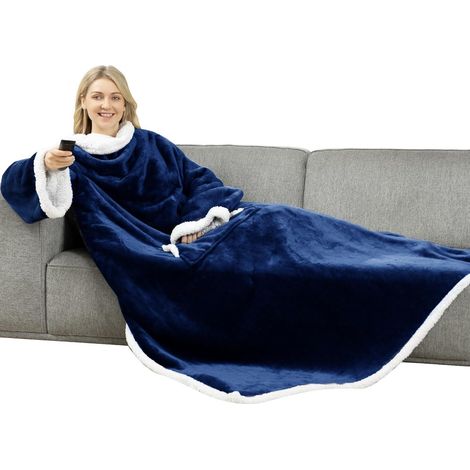 Kuscheldecke mit Ärmeln und Tasche, warm & weich, 140x180cm, Dunkelblau (1/5)