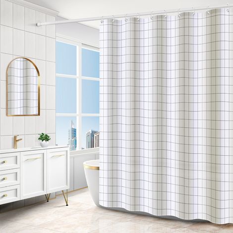 JSSEVN - Quick-Drying Shower Curtain 180 x 200cm, Waterproof Polyester Fabric Shower Curtain, Machine Washable, Semi-Transparent Bathroom Curtain with 12 Hooks (1/5)