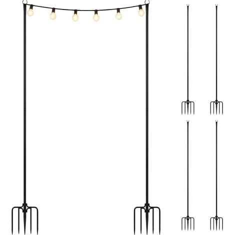 Relaxdays juego de 6 postes para guirnaldas, 3 m, jardín exterior, poste de luz 2 en 1, suelo y valla, hierro negro (1/5)