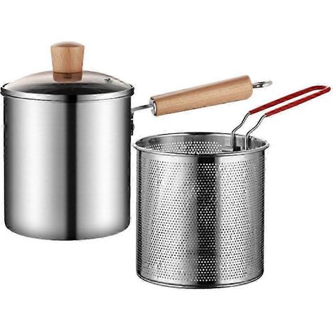 Une poêle à frire domestique de grande capacité et de haute qualité, en métal, avec un panier à friture. (1/5)