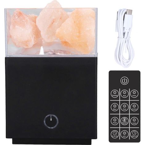 Lampe de sel de l'Himalaya LED colorée avec télécommande, bloc de sel carré, lampe de purification d'air à ions négatifs (1/4)