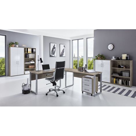 BMG Möbel Büromöbel-Set, Office Edition Set 1.2, eiche Sonoma/ weiß matt