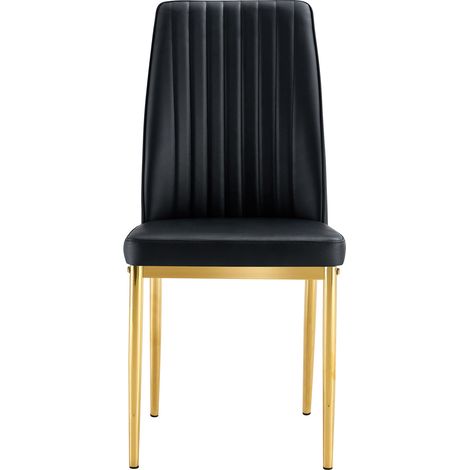 Lot de 4 chaises de salle à manger noires en PU avec pieds métalliques dorés (1/5)