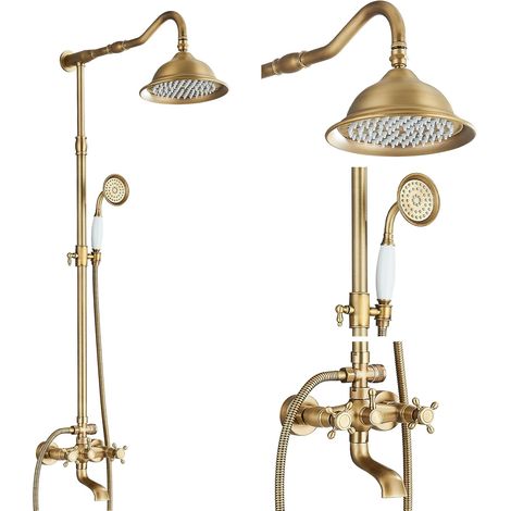 Colonne de Douche Rétro avec Mitigeur Système de Douche Laiton Antique avec 3 Sorties,Douchette de Dessus,Douchette à Main, Baignoire en Rotation à 180°, Réglable en Hauteur(85-135 cm) (1/5)