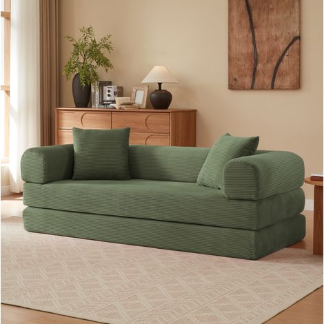Divano letto 195x89x59 cm verde, sofa 2 in 1 in velluto e schiuma, senza montaggio MEUBLIV (1/5)