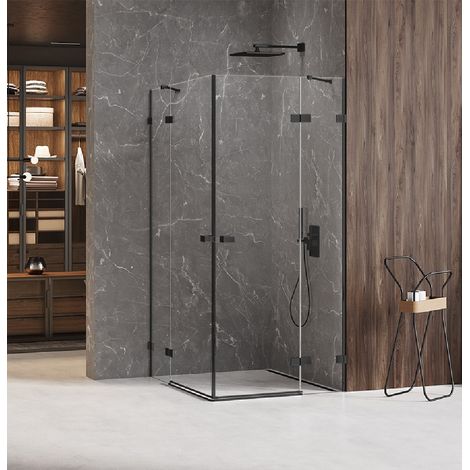 Cabine de douche 80x120cm 2 portes pivotantes,BORA BORA BLACK, noir,acces d'angle (1/5)