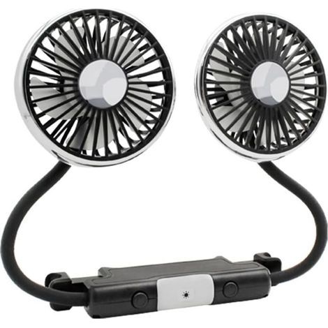 Ventilateur de Voiture Réglable à 360° avec Lumière LED, Double