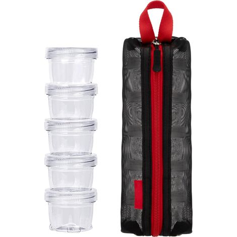 Set portatile di flaconi per spezie con contenitori in plastica e sacchetti per la conservazione, ideale per campeggio, picnic e barbecue all'aperto, set da 5 pezzi.