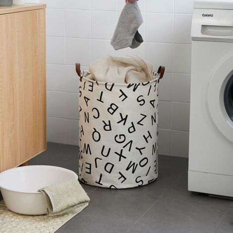 Panier À Linge - Tissu De Coton - 40 X 50 Cm - Jaune Et Gris - Lot De 2 (1/5)