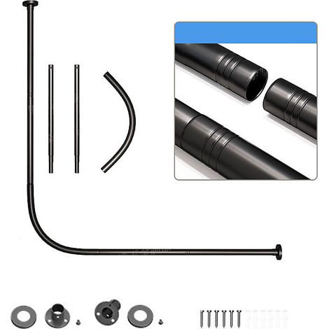 Barre de rideau de douche en acier inoxydable en forme de L, barre réglable, barre de séparation de pièce, 68-98 cm (Noir) (1/4)