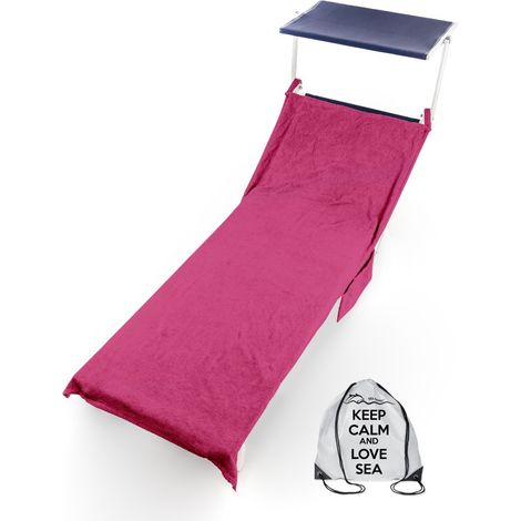 TELO MARE LETTINO in spugna di puro cotone BEDDY BEACH © con tasche MISURA CM. 75 X 190 e zaino SPIAGGIA Fucsia