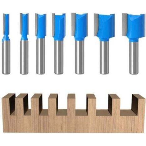 7 Pièces Fraise Defonceuse a Bois à Tige 8mm Set, Fraises Droite pour Défonceuses, Fraise a Rainurer à Double Tranchant, Fraise à Copier, pour le Travail du Bois (7) (1/5)