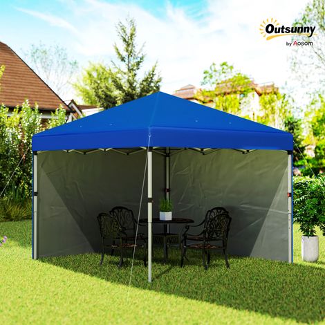 Tenda pieghevole pop-up 3x3 m con 2 pareti laterali anti-UV, altezza regolabile, sacchi di sabbia e borsa per il trasporto, blu