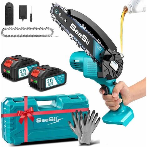 6 ''Mini tronçonneuse sans fil 15.2 cm scie électrique Rechargeable travail du bois scie d'élagage de jardin pour Makita 18V batterie broche, Avec 2 batteries 4,0 Ah (1/5)