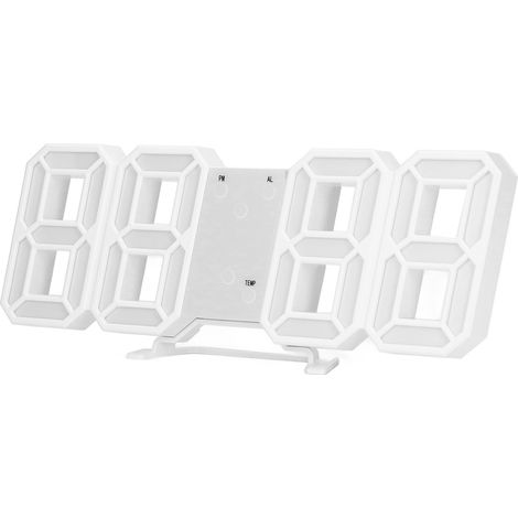 Horloge murale décorative, horloge électronique 3D, horloge murale numérique tridimensionnelle à LED, cadeau original, grande horloge murale lumineuse, boîtier blanc avec lettrage vert. (1/5)