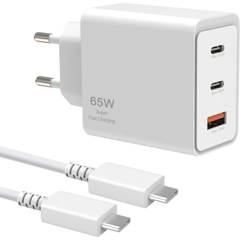 65W 3Port Chargeur Rapide, USB C Prise pour S24 Ultra/S24+/S24/S23 Ultra/S23/S22/S21/S20, A55/A54/A25/A15, Z Fold 6, iPad Pro Air, Adaptateur avec 1,8M 5A Câble (1/5)