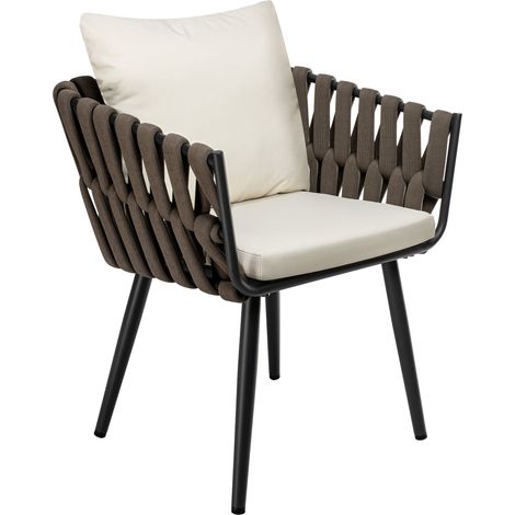 Chaise de jardin Lombardia taupe avec coussin d assise Crème (1/5)