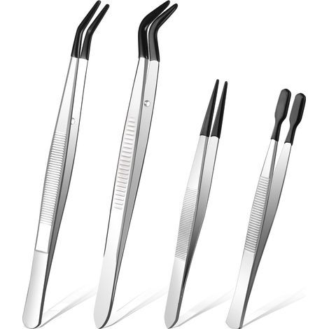 4-Piece Tweezers Set, Stainless Steel, Precision Tip, Anti-static ESD, for Electronic Repair, Model Making, Jewelry Making (1/5)