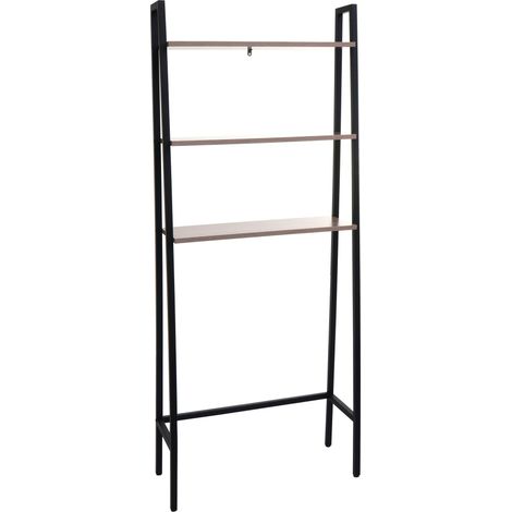 Standregal HHG-696, Badregal Waschmaschinen-Regal Leiterregal, Industrial Metall Holz 155x64x25cm grau-braun