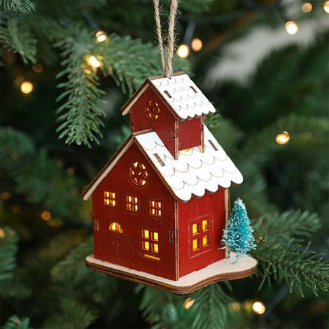 Cabane De Noël En Bois - Guirlande À Led Blanc Chaud 3D - Décoration De Village Festif Pour Intérieur - Lot De 10 (1/5)