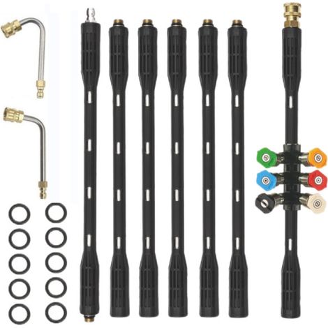 Rallonge pour nettoyeur haute pression avec 6 embouts de buse - rallonge et 9 coudes pour le nettoyage des gouttières - connexion rapide