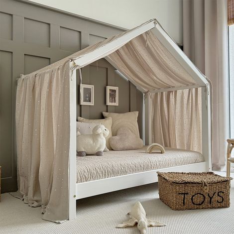 Ciel de lit en mousseline pour 90x190 Beige et argent (1/5)