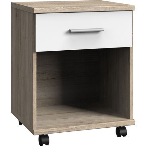 Rollcontainer Jugendzimmer Schreibtisch JOHANNESBURG-43 in Eiche Nb. mit weiß, B/H/T: ca. 46/58/40 cm (1/2)