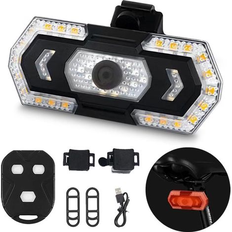 Feu arrière de vélo avec clignotants – Télécommande sans fil – 5 modes d'éclairage LED – Autonomie 9h – Installation facile – Compatible VTT et route (1/5)